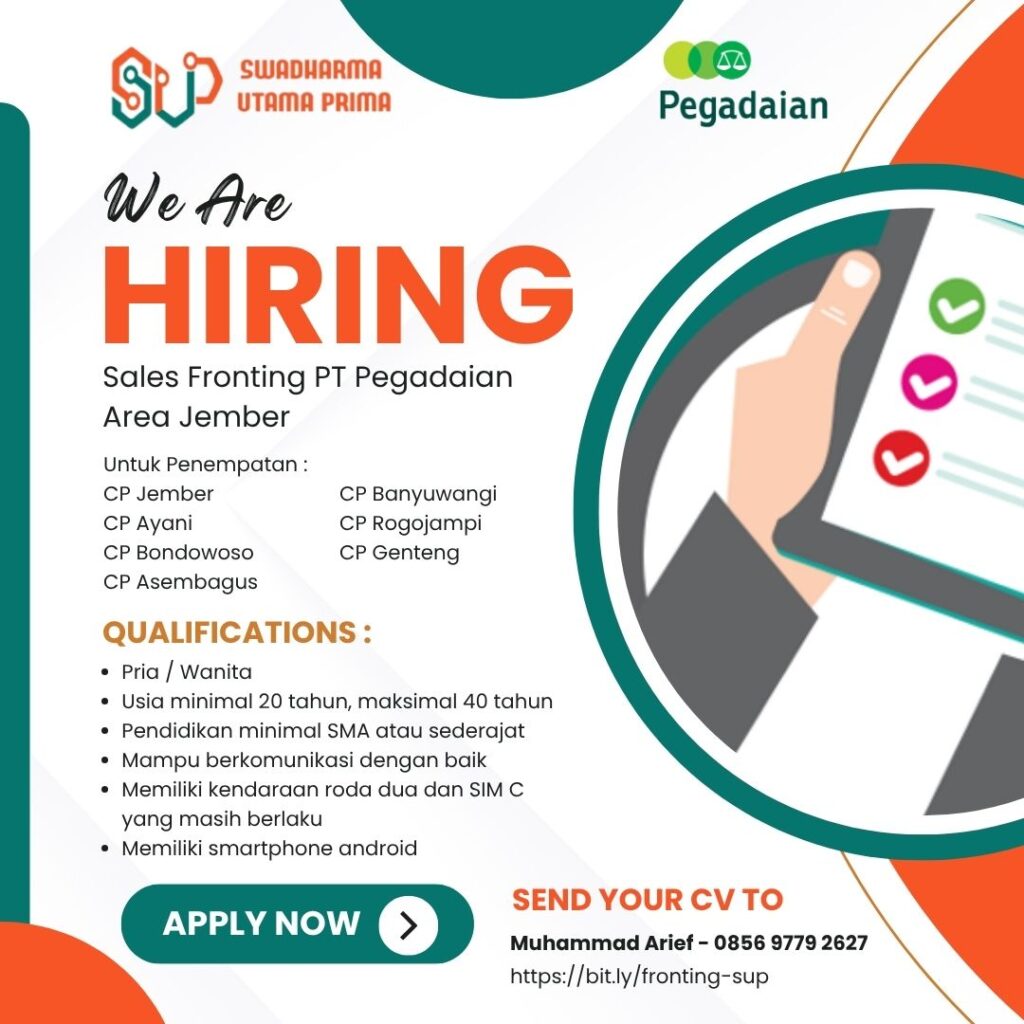 Lowongan Pekerjaan, Sales Fronting PT Pegadaian Area Jember
